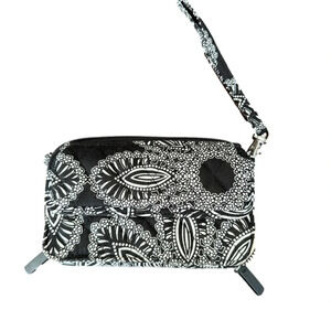 Vera Bradley wristlet wallet. Black and white. 2 zippers and pocket.